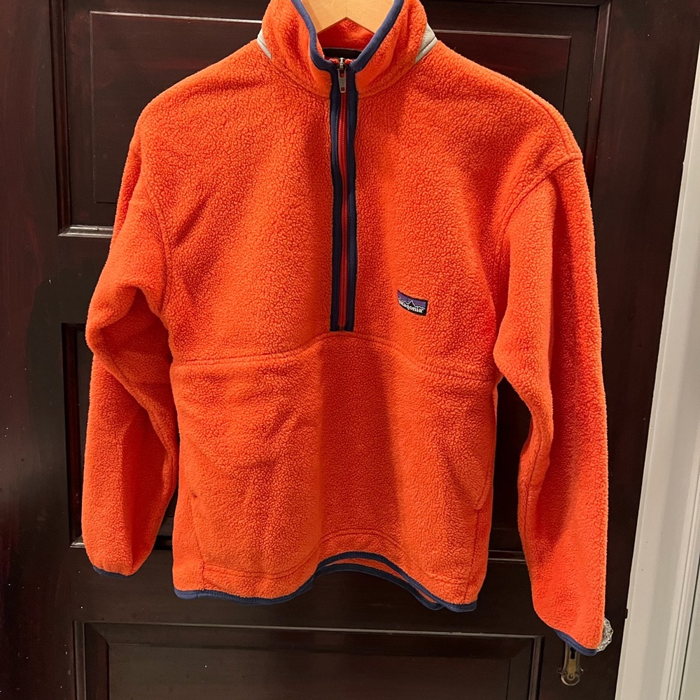 Patagonia Synchilla Kids Orange Fleece Pullover with Kangaroo Pocket